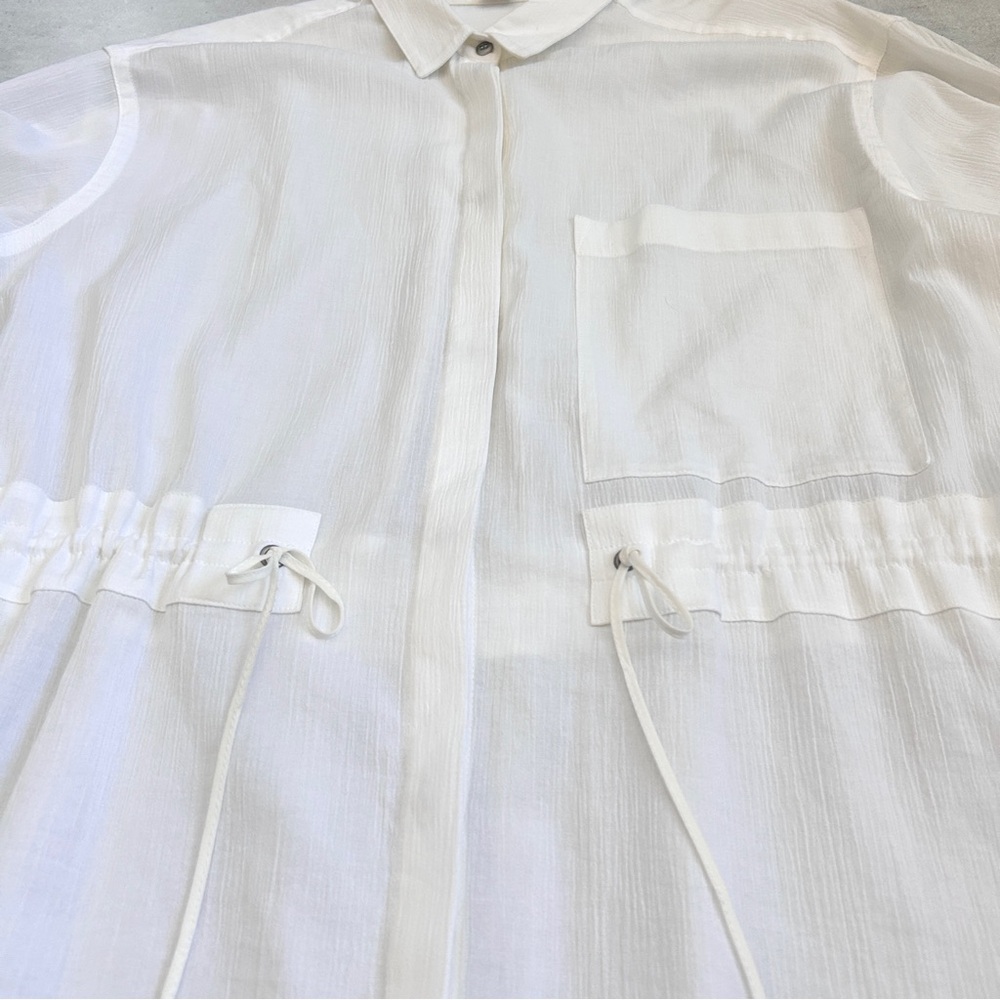 Helmut Lang White Drawstring Waist Button Down Tu… - image 8